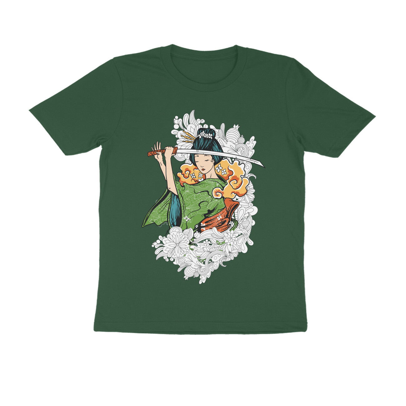 Men's Round-neck Half Sleeves Cotton T-shirt - Katana Girl