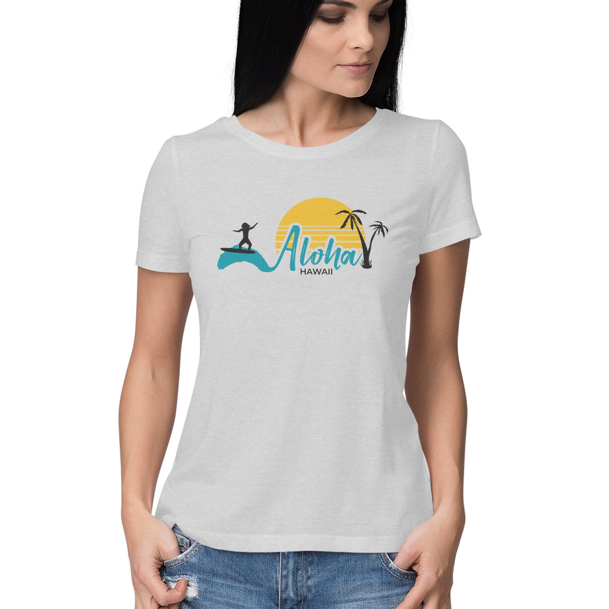 Women's Round-neck Half Sleeves Cotton T-shirt - Aloha Hawaii