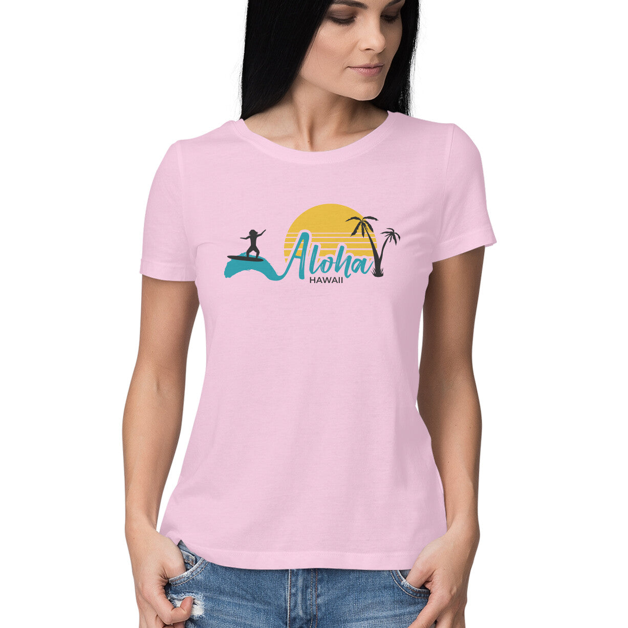 Women's Round-neck Half Sleeves Cotton T-shirt - Aloha Hawaii