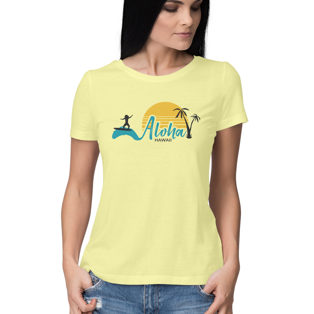 Women's Round-neck Half Sleeves Cotton T-shirt - Aloha Hawaii
