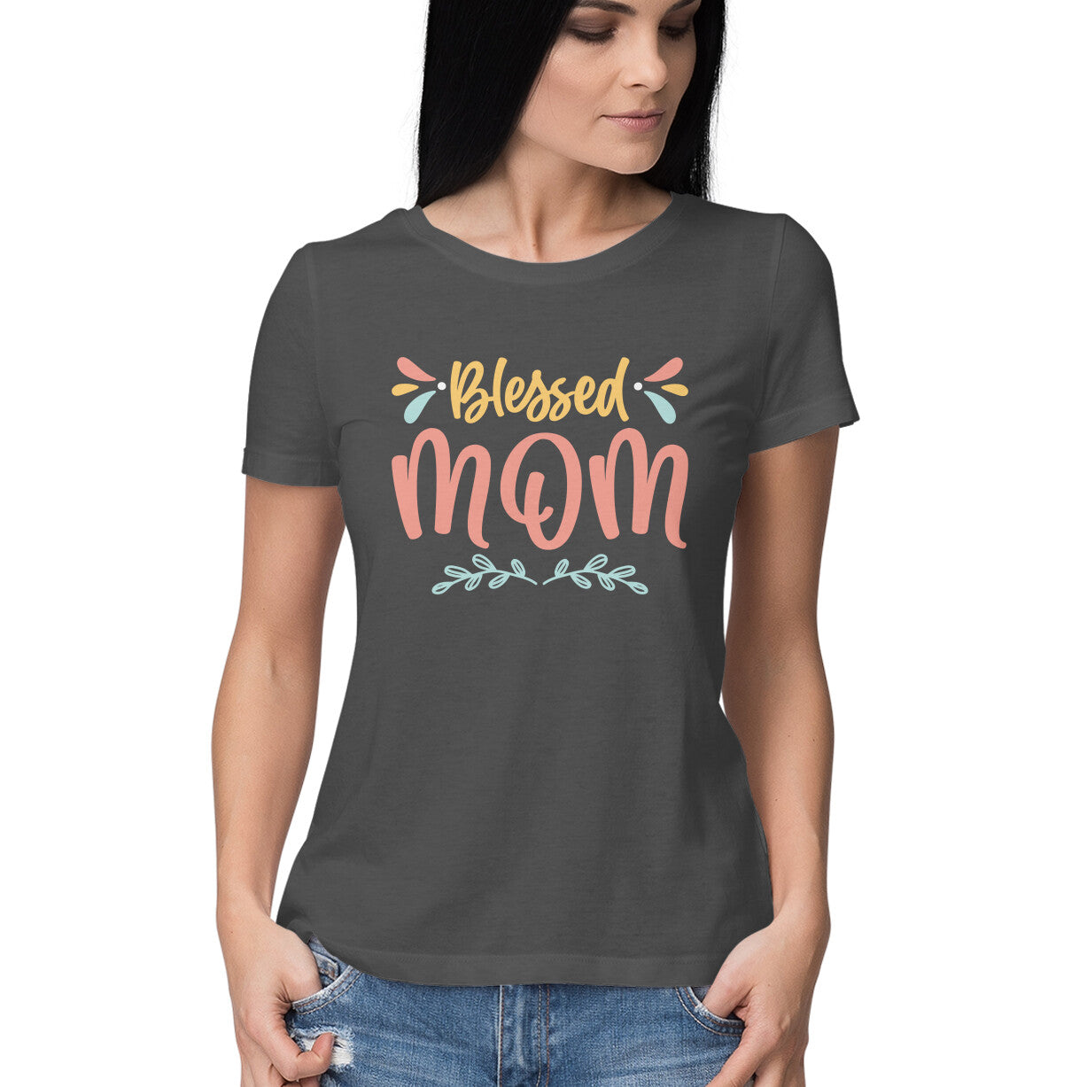 Women's Round-neck Half Sleeves Cotton T-shirt - Blessed Mom