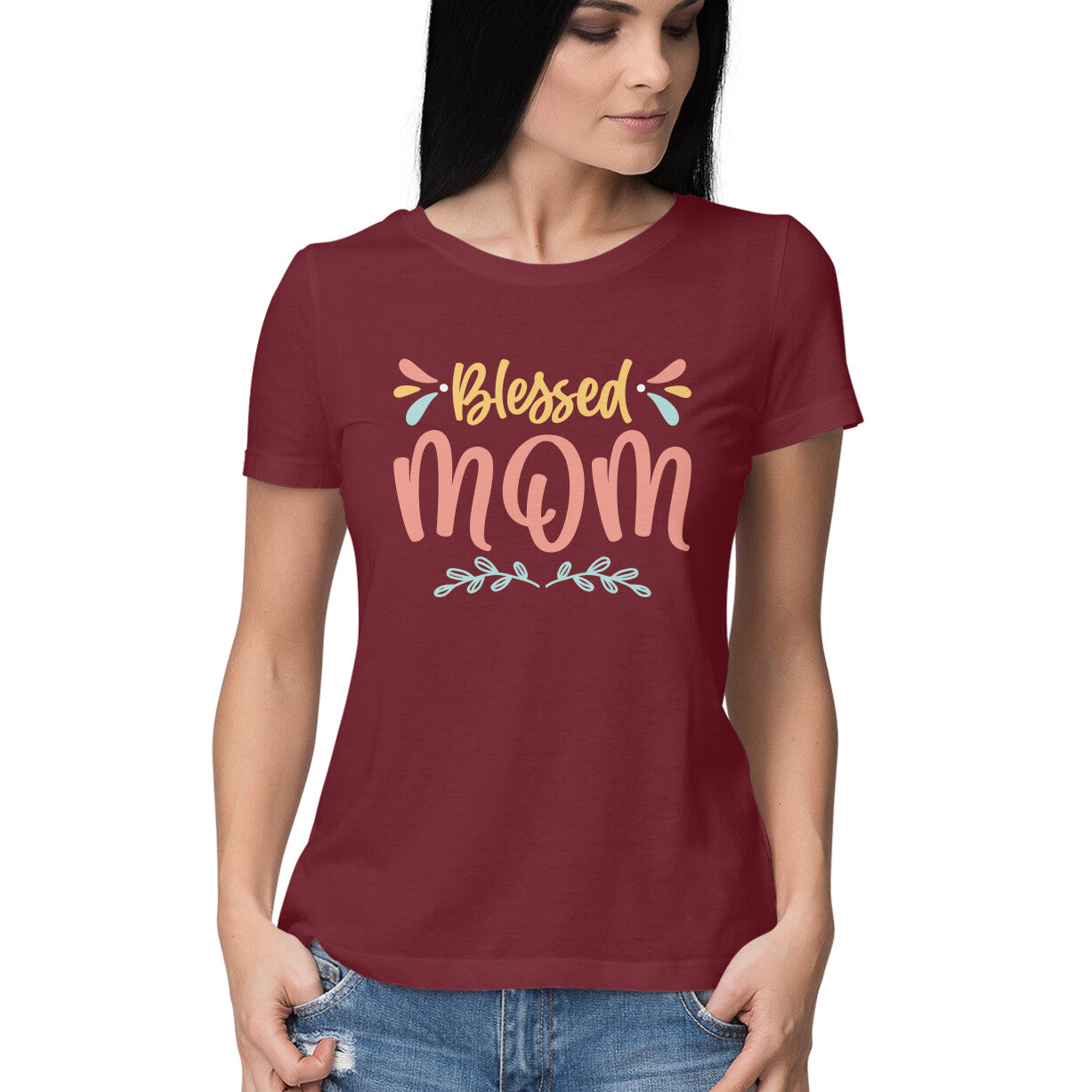 Women's Round-neck Half Sleeves Cotton T-shirt - Blessed Mom