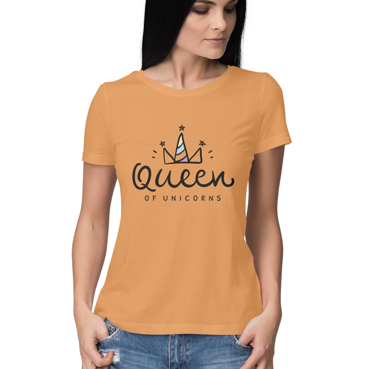 Women's Round-neck Half Sleeves Cotton T-shirt - Queen Of Unicorns