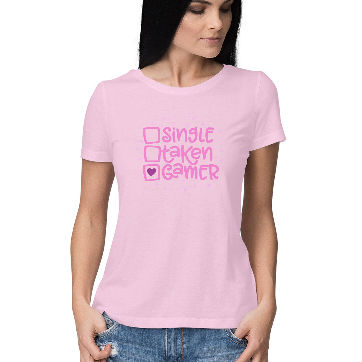 Women's Round-neck Half Sleeves Cotton T-shirt - Gamer