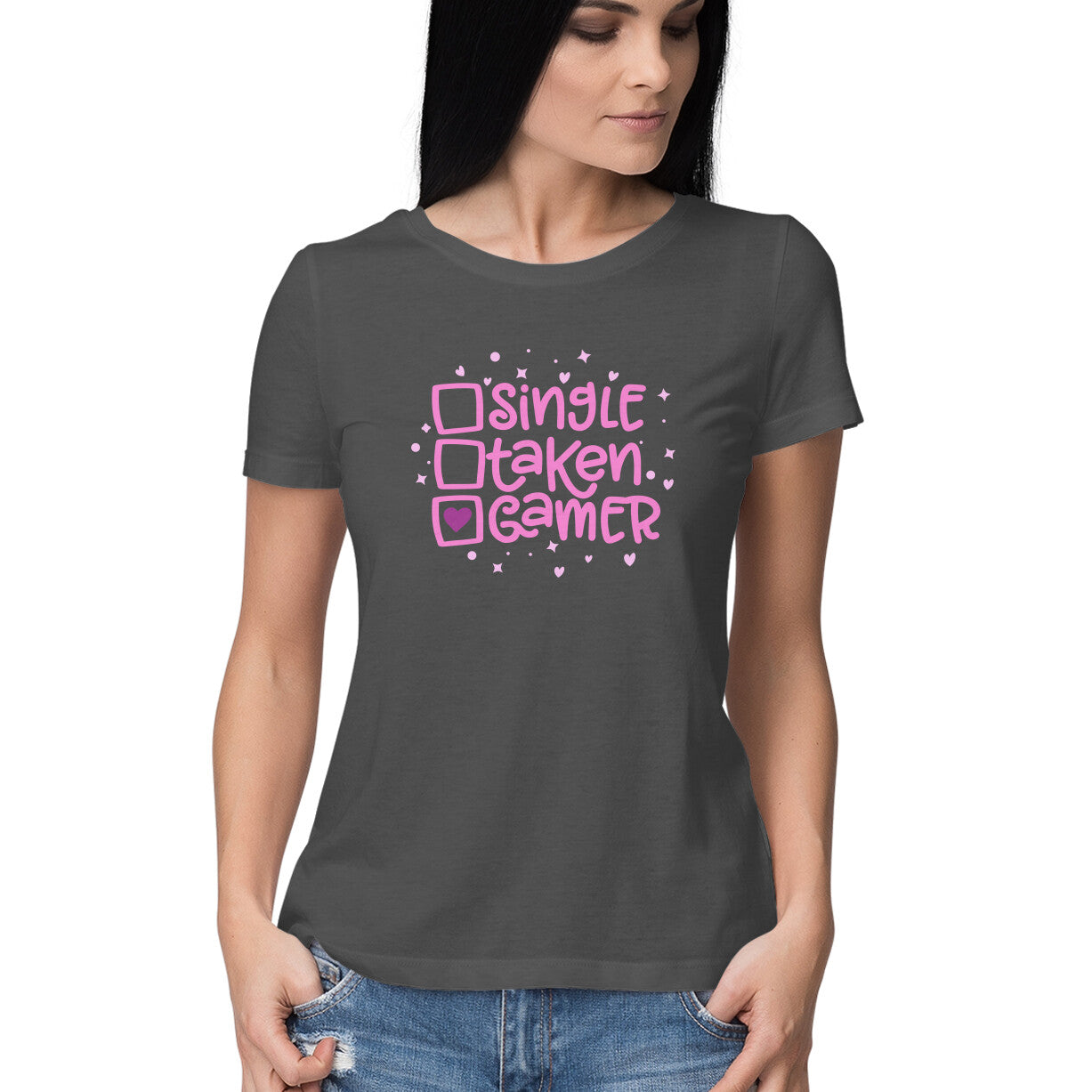 Women's Round-neck Half Sleeves Cotton T-shirt - Gamer
