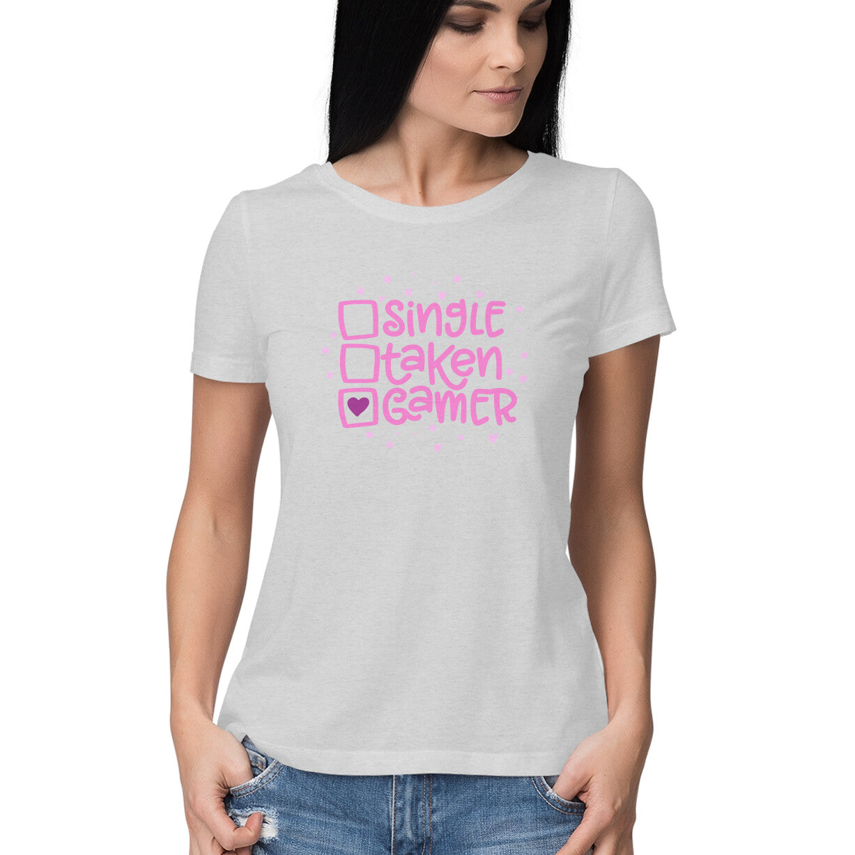 Women's Round-neck Half Sleeves Cotton T-shirt - Gamer