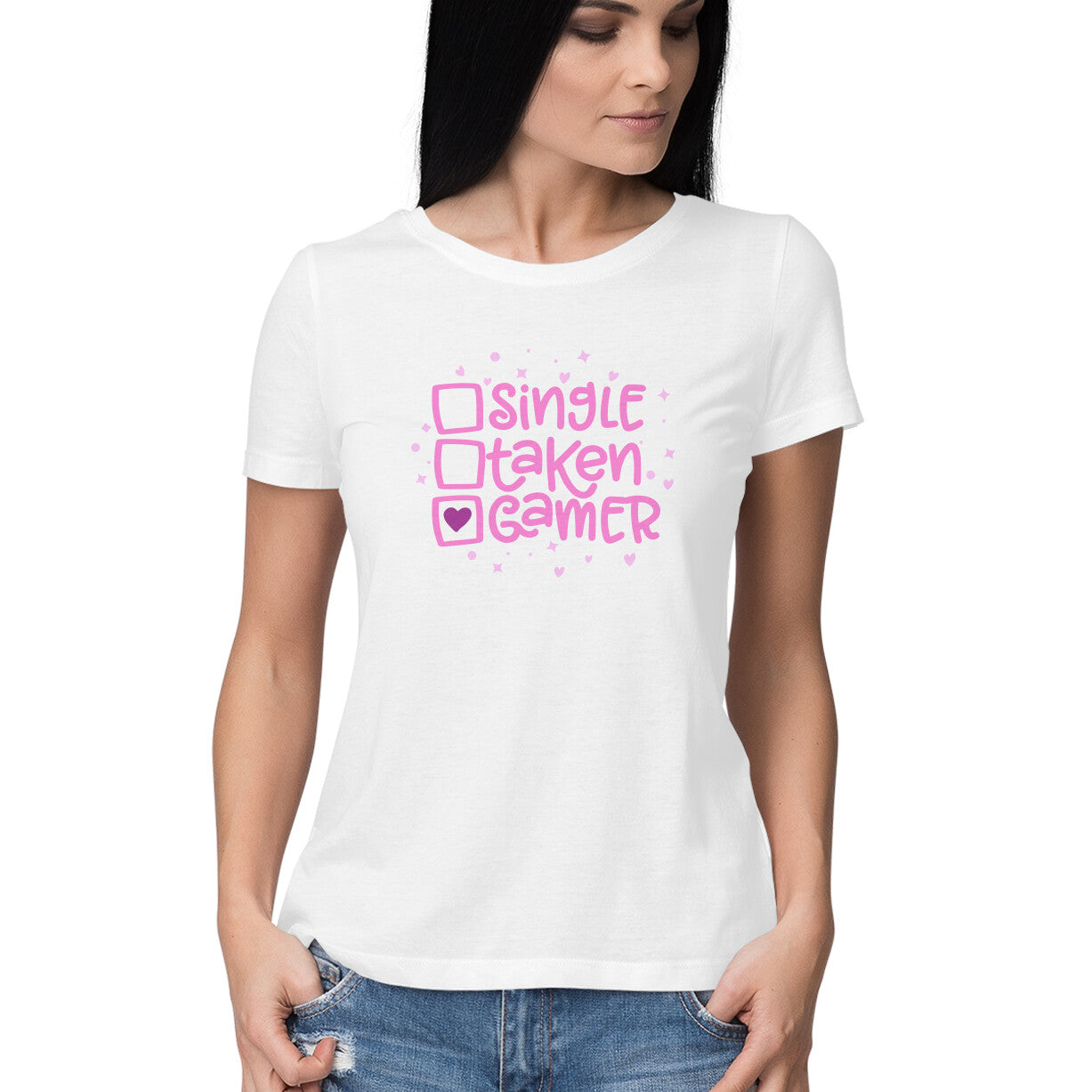 Women's Round-neck Half Sleeves Cotton T-shirt - Gamer