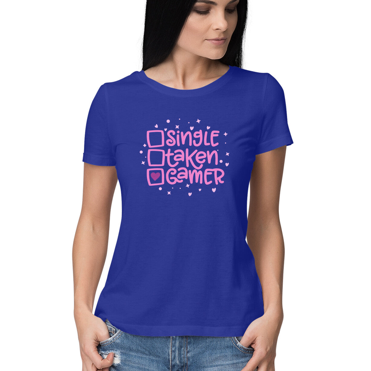 Women's Round-neck Half Sleeves Cotton T-shirt - Gamer