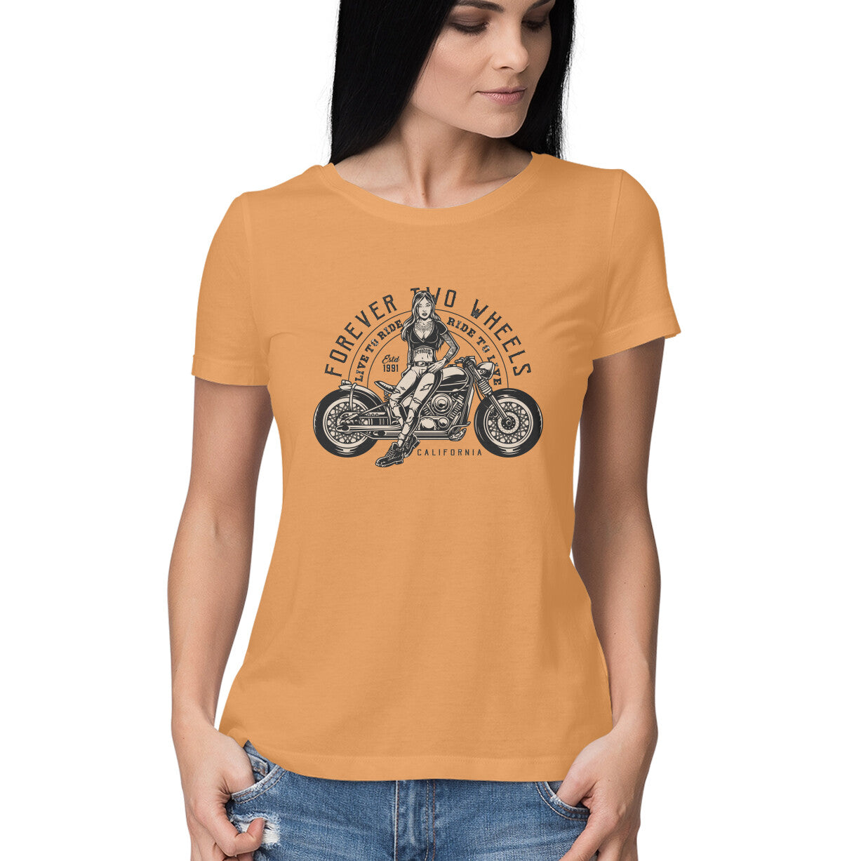 Women's Round-neck Half Sleeves Cotton T-shirt - Motorcycle Girls