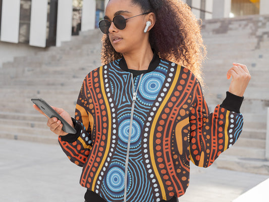 Women's Bomber Jacket - Geometric Print