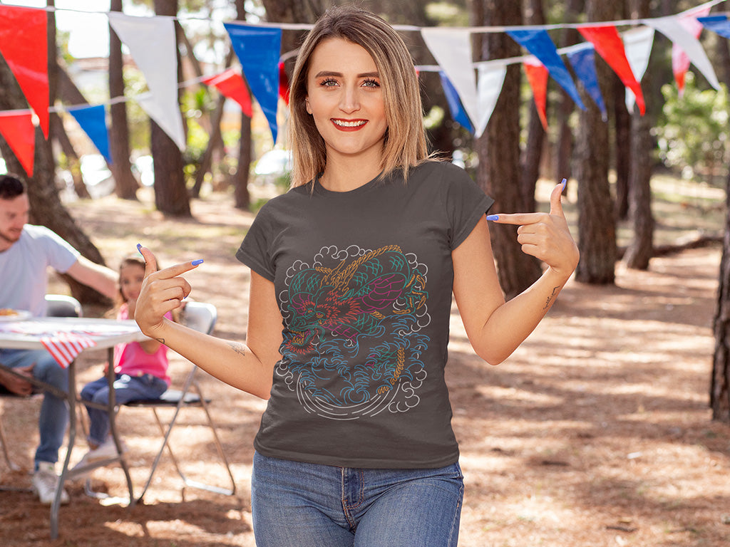 Women's Half Sleeve Round Neck T-Shirt - Abstract Dragon