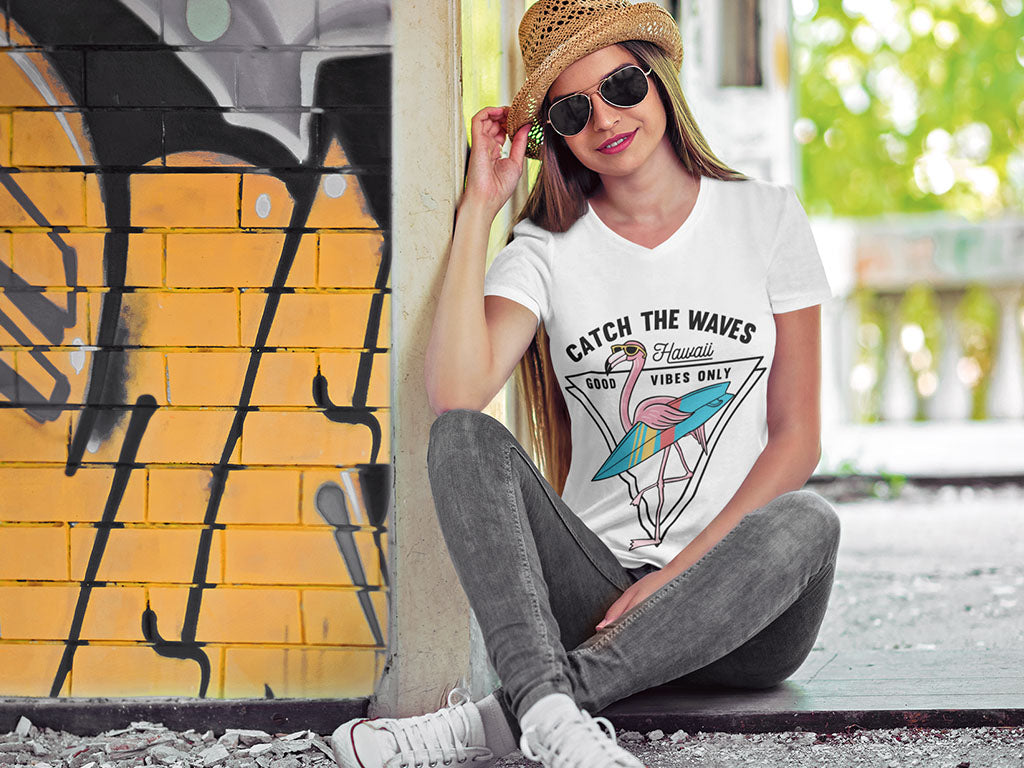 Women's Half Sleeve Round Neck T-Shirt - Catch The Waves