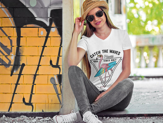 Women's Half Sleeve Round Neck T-Shirt - Catch The Waves