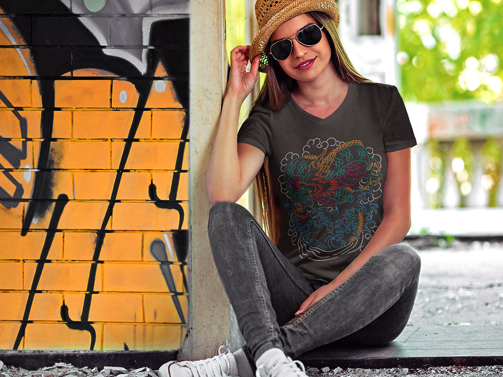 Women's Half Sleeve Round Neck T-Shirt - Abstract Dragon